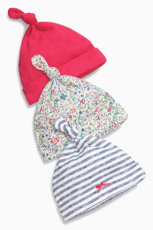 Pink Floral Tie Top Hats Three Pack (0-12mths)